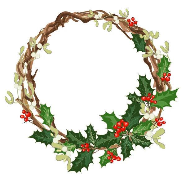 ホリーと赤い実のクリスマスの装飾 — ストックベクタ