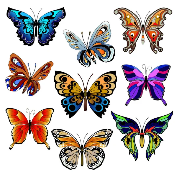 多彩多姿的蝴蝶设置 — 图库矢量图片