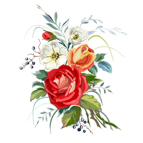 Букет Роз Белом Фоне Фон Ярких Цветов Векторная Иллюстрация — стоковый вектор