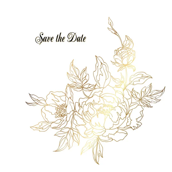 Złoty Bukiet Rysunek Białym Tle Kolorowanki Kwiatami Ilustracja Wektora — Wektor stockowy