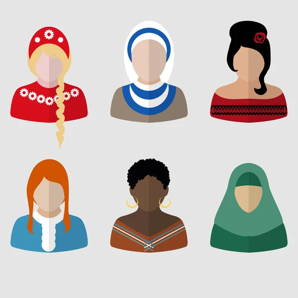 Портрети Різних Жінок Жінки Різних Народів Набір Жіночих Голів Векторні — стоковий вектор