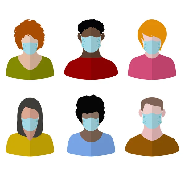 Nastavit Ikony Lidí Maskách Skupina Lidí Lékařských Maskách Aby Zabránilo — Stockový vektor