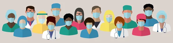 Doktor Tıbbi Personelin Maskelerini Takın Sağlık Hizmeti Konsepti Koronavirüs Olma Stok Illüstrasyon