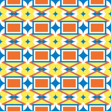 Soyut şekilli çok renkli vektörsüz desen. Geometrik resim baskısı. Moda 80 'ler-90' lar. Memphis tarzı tasarım. Etnik hipster arka planı. El çizimi. Duvar kağıdı, kumaş tasarımı, kumaş, tekstil.