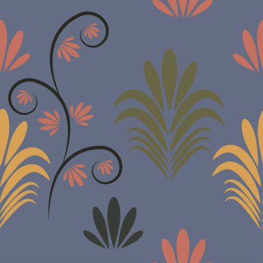 Khokhloma stil süs çiçekleri ile sorunsuz çiçek desenli. Çiçek tasarım. Geleneksel Rus Hohloma süs koyu mavi renkler çiçeklerle. Vektör çizim