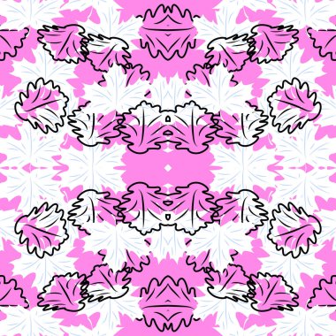 Linocut tarzı çiçekler ve yapraklar beyaz daireler şeklinde. Yeşil benekli arka planda kusursuz vektör deseni. Refah, güzellik, ambalaj, kumaş, kırtasiye, düğün için harika