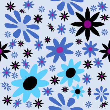 Şablon kullanılarak yapılan karalama çiçekleriyle kusursuz bir şablon. Elinde çiçekli renkli bir arka plan çocuksu bir stil çiziyor. Soyut yaz basit illüstrasyon