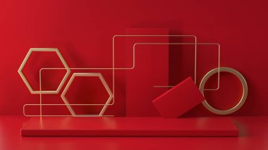3D simülasyon sahne renk ürün standının yaratıcı çizimi
