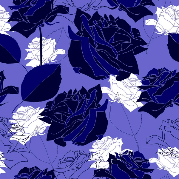 白い背景に青い花のシームレスなパターン. — ストックベクタ