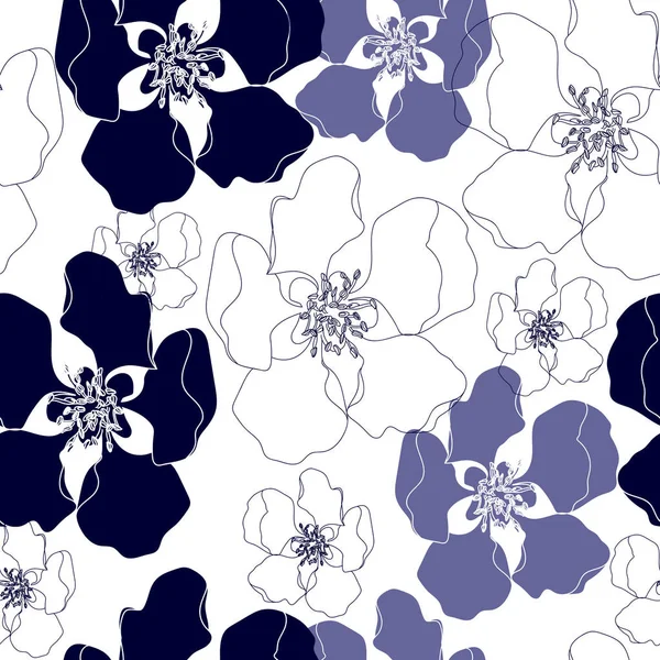 Nahtloses Muster mit blauen Blumen auf weißem Hintergrund. — Stockvektor