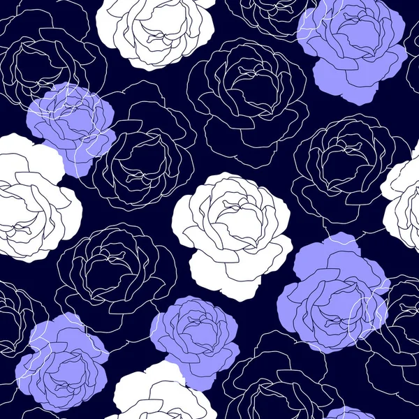 与白色的花，蓝色背景上的无缝模式。手绘花卉纹理. — 图库矢量图片