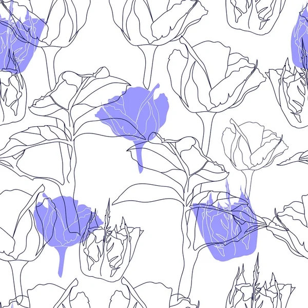 Patrón sin costuras con flores azules sobre un fondo blanco. — Vector de stock