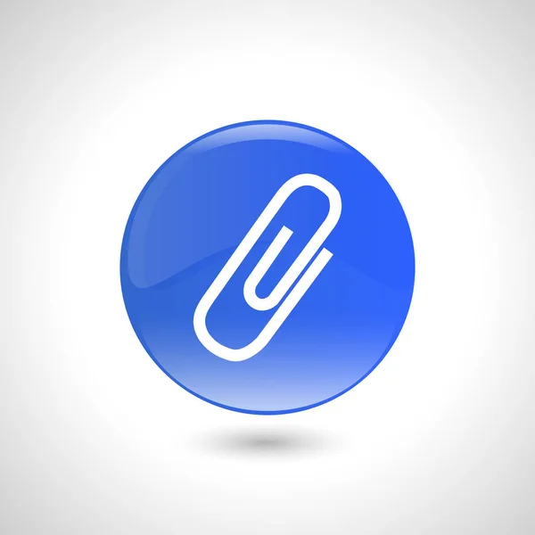 Botón redondo azul con icono de clip para diseño web . — Vector de stock