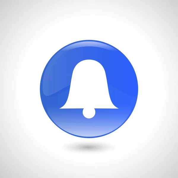 Modré kulaté tlačítko s ikonou zvonu pro web design. — Stockový vektor
