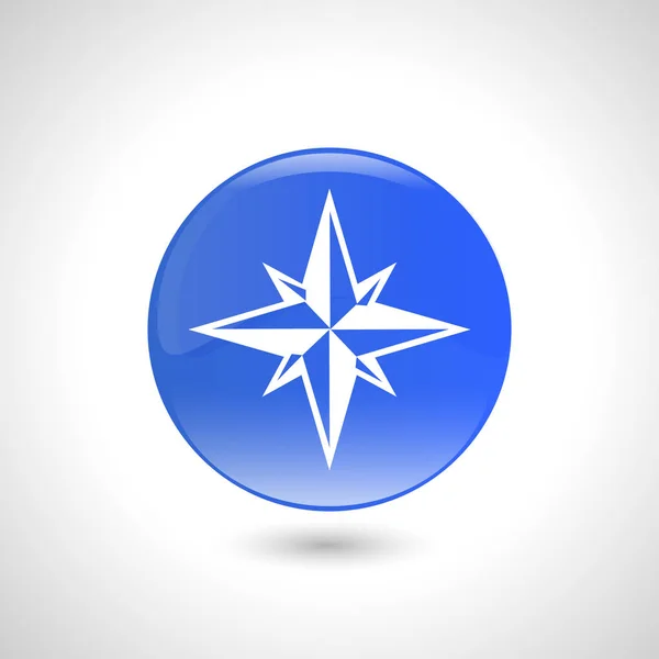 Kék kerek gomb a szélrózsa ikon web design. — Stock Vector