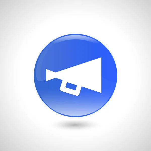 Blauwe ronde knop met hoorn pictogram voor webdesign. — Stockvector
