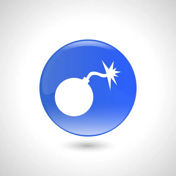 Синя кругла кнопка з піктограмою бомби для веб-дизайну . — стоковий вектор