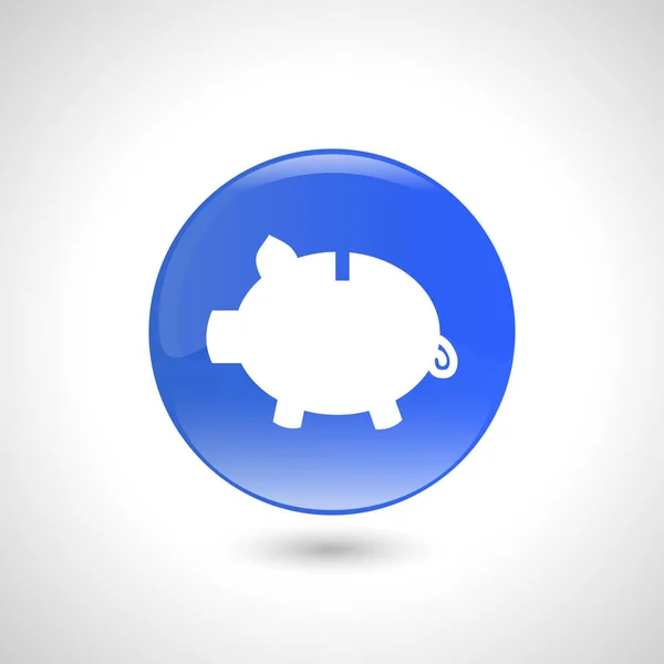 Blue round button with piggy bank icon for web design. — Stock Vector