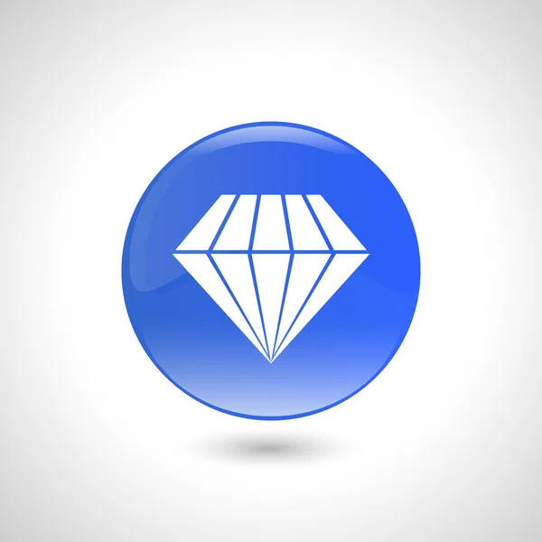 Blue round button with diamond icon for web design. — Stock Vector