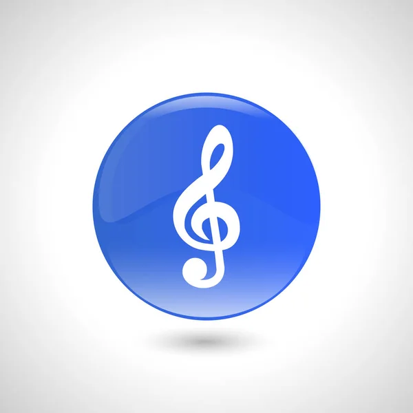 Blue round button with treble clef icon for web design. — Stock Vector
