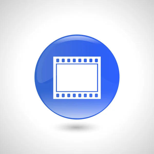 Blauwe ronde knop met het pictogram van de film van de frame voor webdesign. — Stockvector