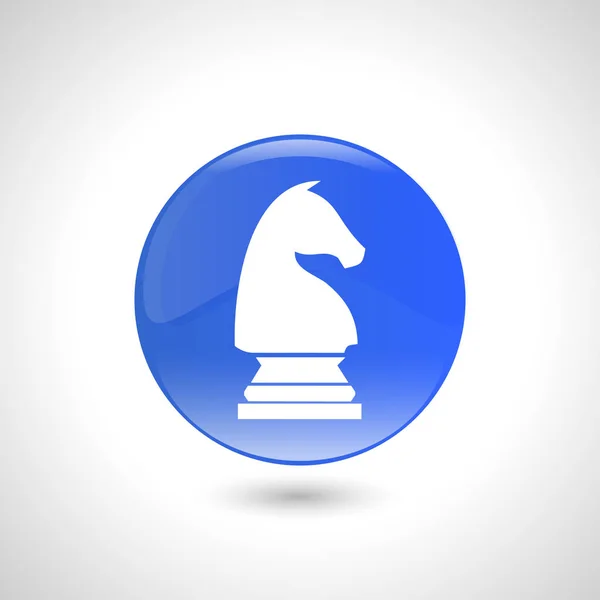 Синяя круглая кнопка с иконкой шахматной лошади для веб-дизайна . — стоковый вектор
