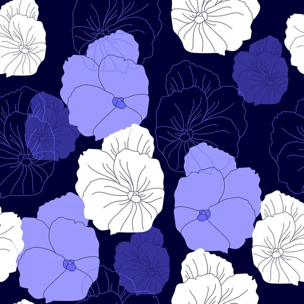 Padrão sem costura com flores brancas em um fundo azul. Textura floral desenhada à mão . — Vetor de Stock