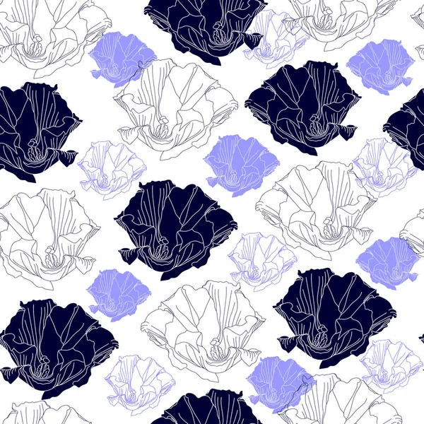 Patrón sin costuras con flores azules sobre un fondo blanco. Textura floral dibujada a mano . — Vector de stock