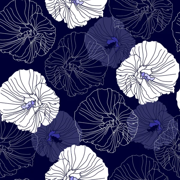 Mavi bir arka plan üzerinde beyaz çiçekler ile Seamless modeli. Elle çizilmiş çiçek doku.