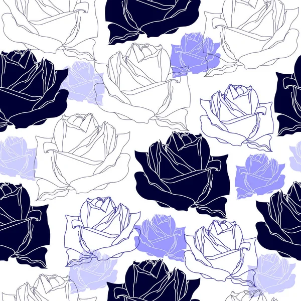 Patrón sin costuras con flores azules sobre un fondo blanco. Textura floral dibujada a mano . — Vector de stock