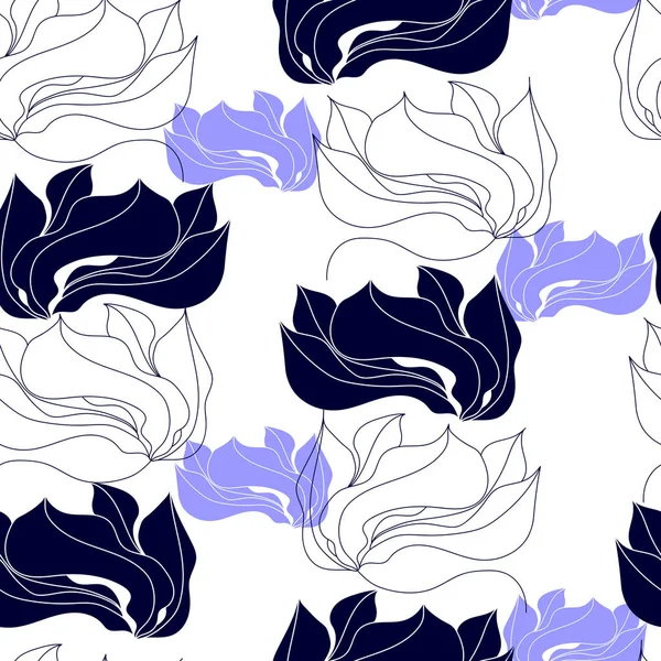 Modèle sans couture avec des fleurs bleues sur un fond blanc. Texture florale dessinée à la main . — Image vectorielle