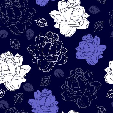 Mavi bir arka plan üzerinde beyaz çiçekler ile Seamless modeli. Elle çizilmiş çiçek doku.