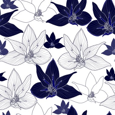 Beyaz zemin üzerinde mavi çiçekler ile Seamless modeli. Elle çizilmiş çiçek doku.