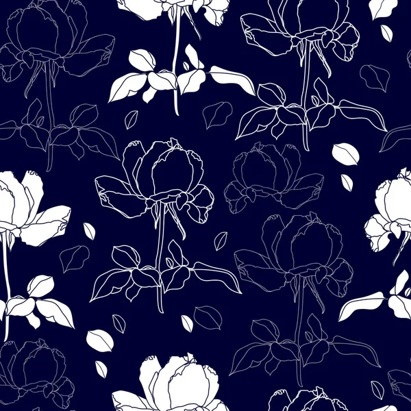 Wzór z białych kwiatów na niebieskim tle. Ręcznie rysowane tekstury kwiatowy. — Wektor stockowy