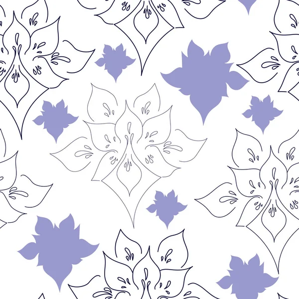 Padrão sem costura com flores azuis em um fundo branco. Textura floral desenhada à mão . — Vetor de Stock