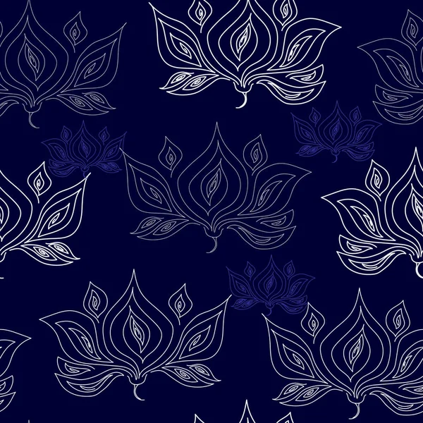 Padrão sem costura com flores brancas em um fundo azul. Textura floral desenhada à mão . — Vetor de Stock