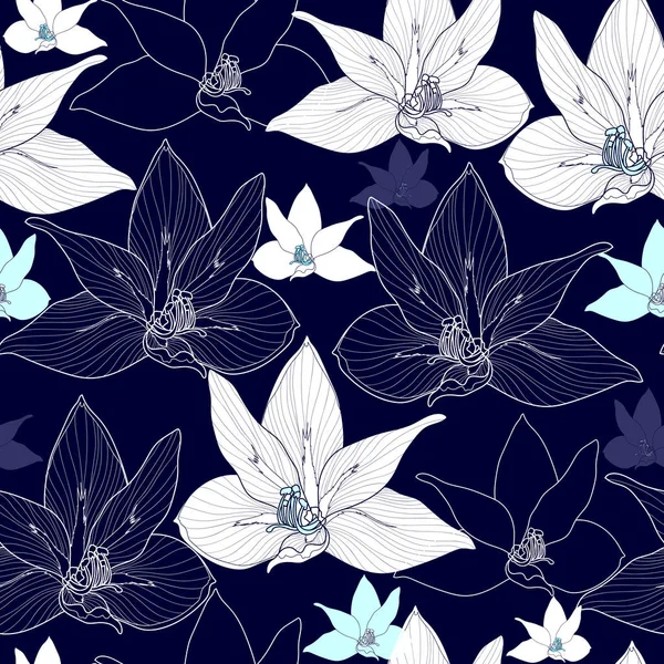 Mavi bir arka plan üzerinde beyaz çiçekler ile Seamless modeli. Elle çizilmiş çiçek doku.