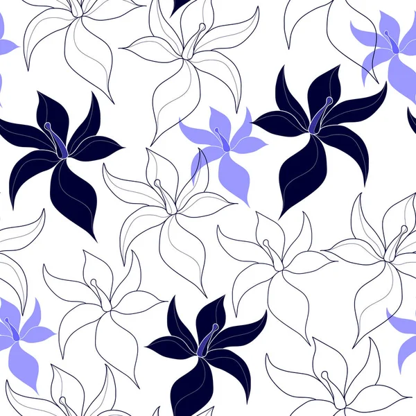 Patrón sin costuras con flores azules sobre un fondo blanco. Textura floral dibujada a mano . — Vector de stock