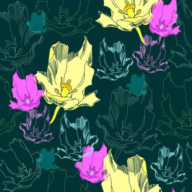 Çiçek seamless modeli. Vektör arka plan çiçekler ile. Tekstil, kumaş, Hediyelik eşya, ambalaj ve tebrik kartları için resimler el çekilmiş.