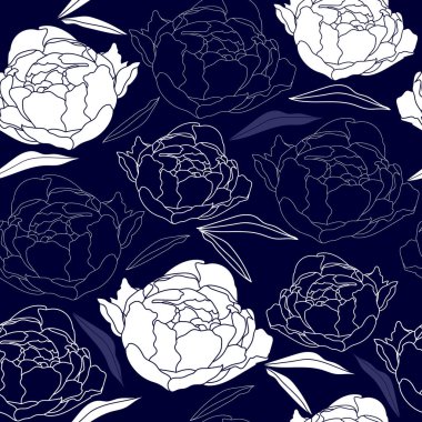 Mavi bir arka plan üzerinde beyaz çiçekler ile Seamless modeli. Elle çizilmiş çiçek doku.