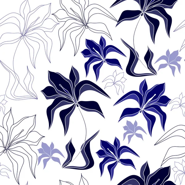 Patrón sin costuras con flores azules sobre un fondo blanco. Textura floral dibujada a mano . — Vector de stock