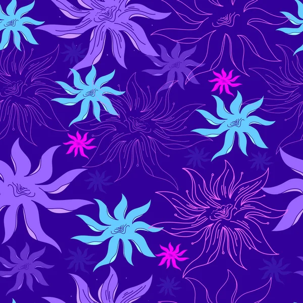 Patrón sin costura floral. Fondo vectorial con flores. Obras de arte dibujadas a mano para textiles, telas, recuerdos, embalajes y tarjetas de felicitación . — Vector de stock