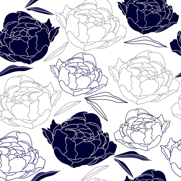 与蓝色的花朵，白色背景上的无缝模式。手绘花卉纹理. — 图库矢量图片