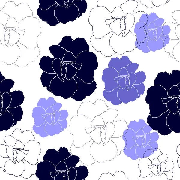Modello senza cuciture con fiori blu su uno sfondo bianco. Texture floreale disegnata a mano . — Vettoriale Stock