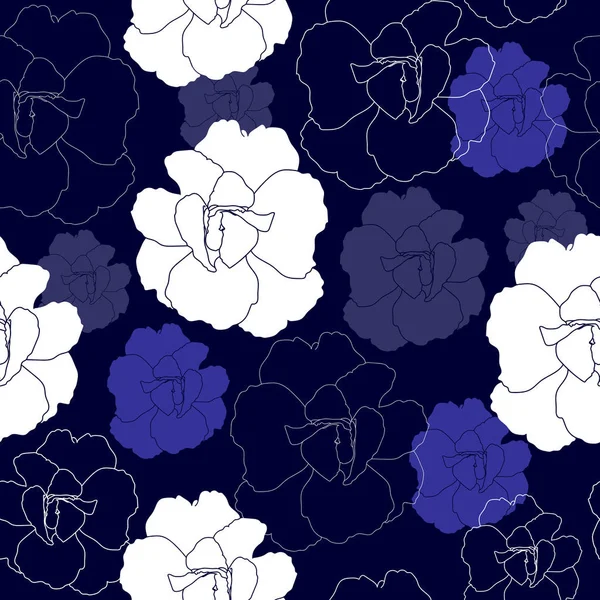 Patrón sin costuras con flores blancas sobre un fondo azul. Textura floral dibujada a mano . — Vector de stock