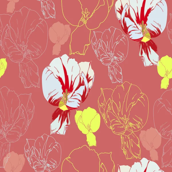 Patrón sin costura floral. Fondo vectorial con flores. Obras de arte dibujadas a mano para textiles, telas, recuerdos, embalajes y tarjetas de felicitación . — Vector de stock