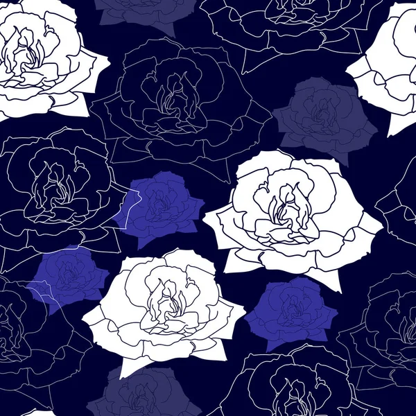 青色の背景に白い花のシームレスなパターン。手描き花柄テクスチャ. — ストックベクタ