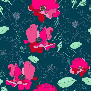 Çiçek seamless modeli. Vektör arka plan çiçekler ile. Tekstil, kumaş, Hediyelik eşya, ambalaj ve tebrik kartları için resimler el çekilmiş.