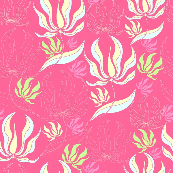 Patrón sin costura floral. Fondo vectorial con flores. Obras de arte dibujadas a mano para textiles, telas, recuerdos, embalajes y tarjetas de felicitación . — Vector de stock