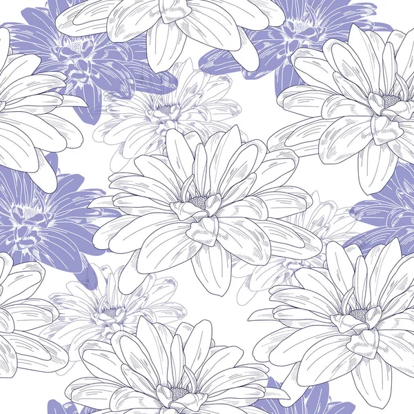 Patrón sin costuras con flores azules sobre un fondo blanco. Textura floral dibujada a mano . — Archivo Imágenes Vectoriales